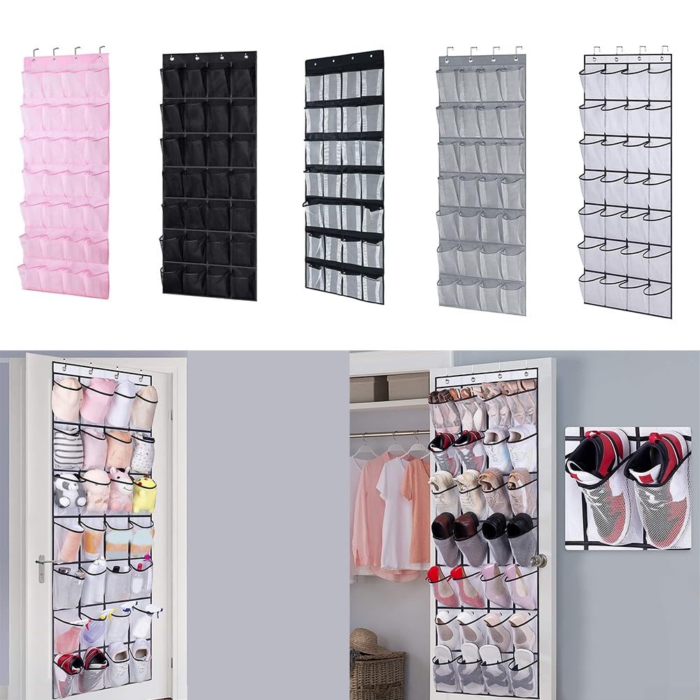 Schuhregal zum Aufhängen an der Tür mit 28 Stofftaschen und 4 Haken, Schuhregal für Herren, Damen, Kinder, Kleiderschrank, Schuhaufhänger, ordentliche Lösung