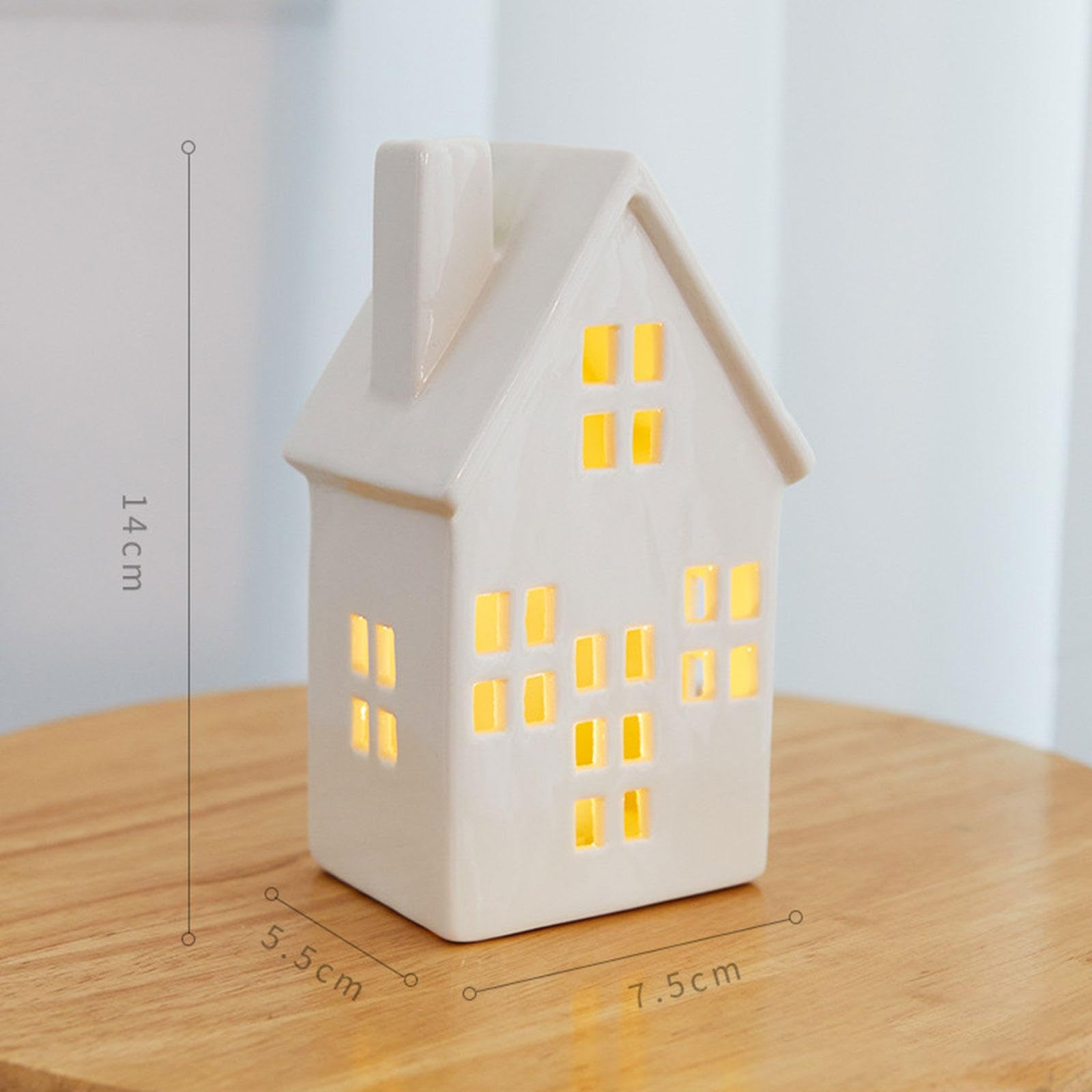Adorno de Escritorio Iluminado para Pueblo Navideño, Figura de Construcción de Casas Rústicas de Cerámica, Decoraciones Navideñas para Interiores, Estilo C, Individual
