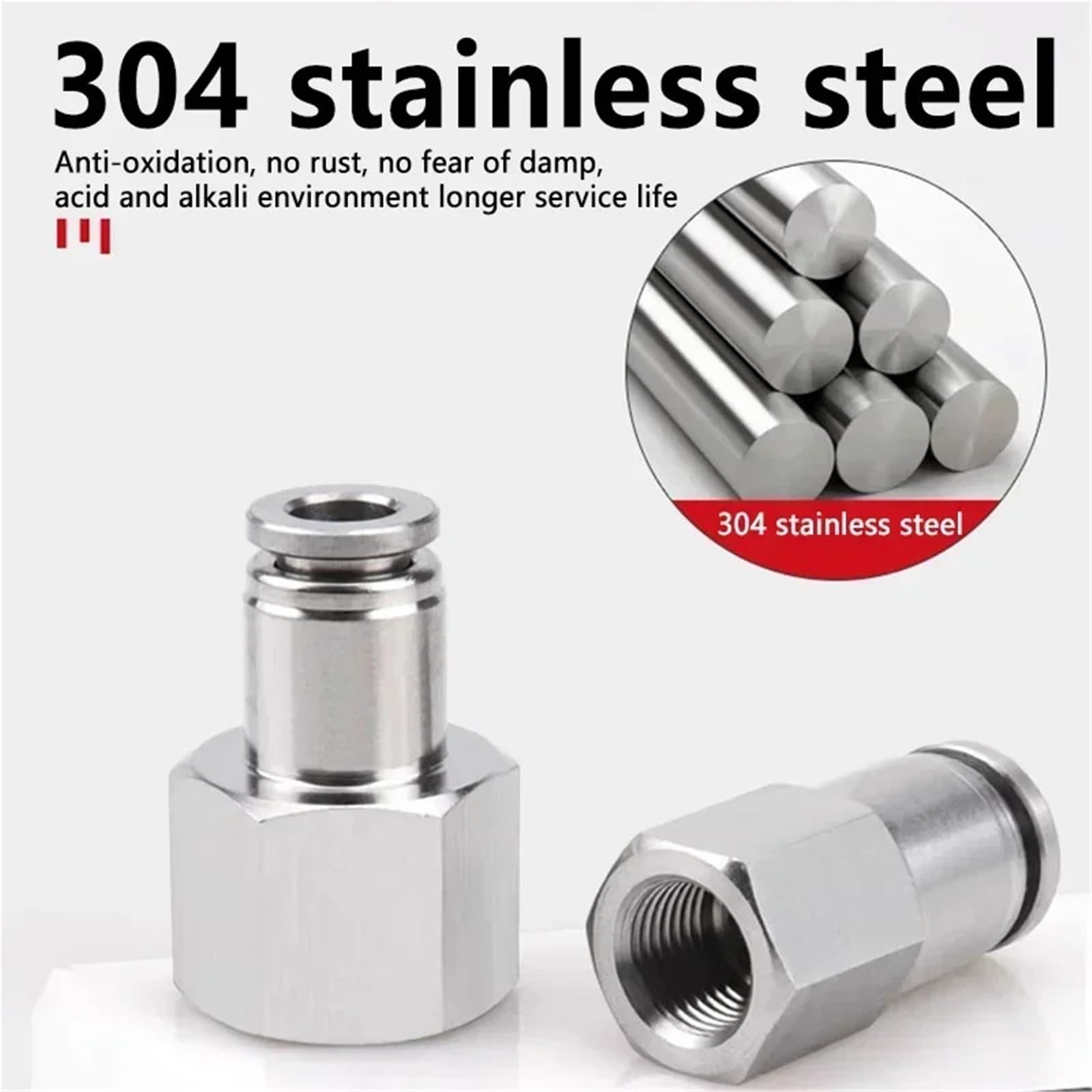 PCF giunto rapido pneumatico 304 filettatura interna in acciaio inox compatibile con tubi dell'aria da 1/8 1/4 3/8 1/2 pollici (4 mm-12 mm) 10 pezzi (PCF10-01)