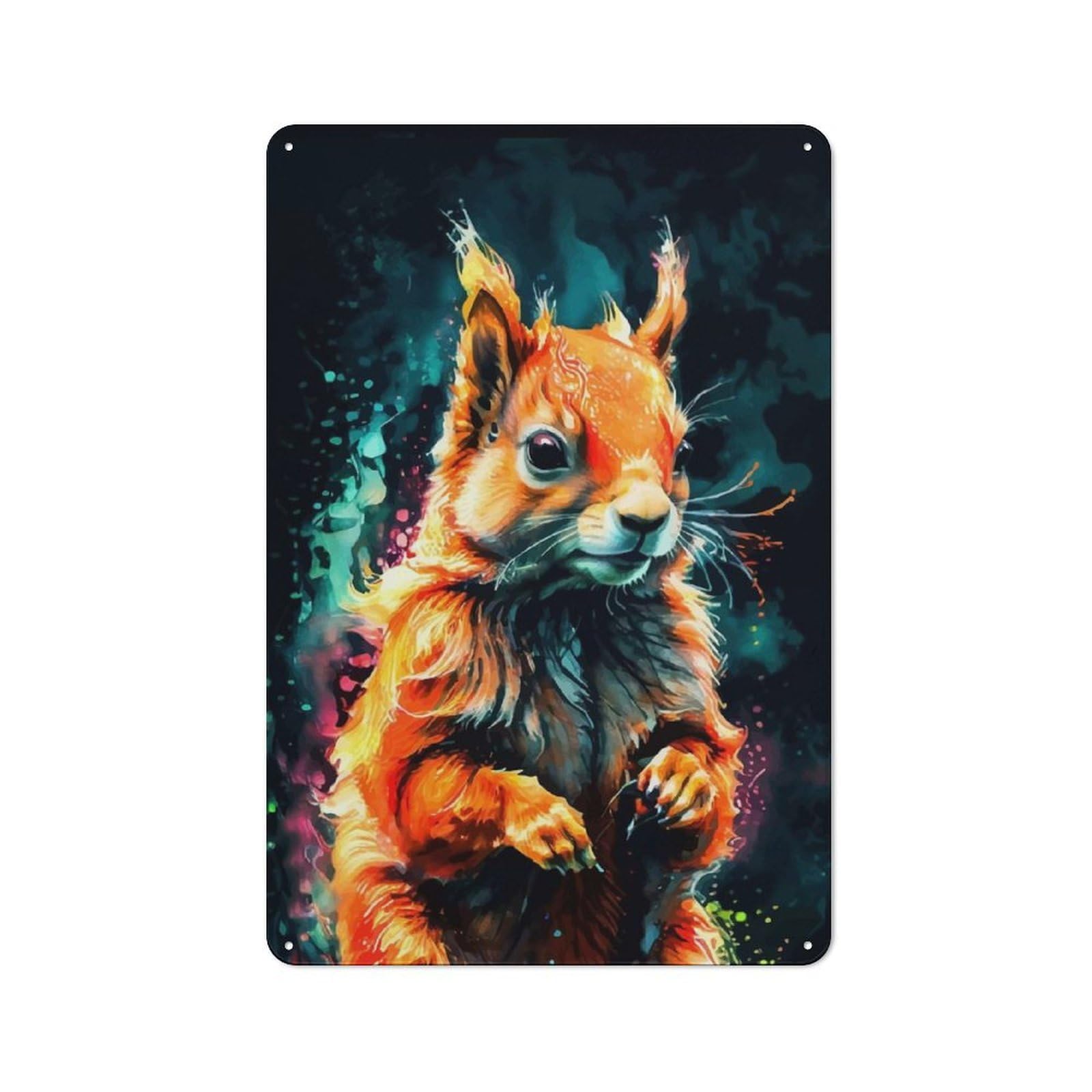 Junmoney Red Squirrel Watercolor Art Retro Tin Sign 30X20cm For Lounge Or Reading Corner, For Home Wall Decor Collectors