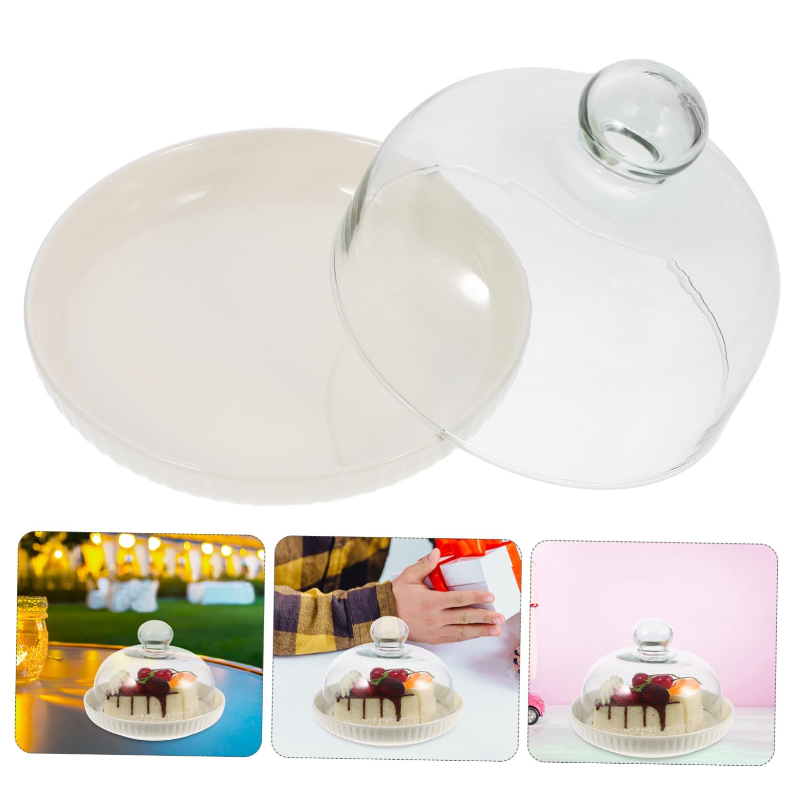 Toyvian Minimalistisches Desserttablett Eleganter Tortenständer mit Deckel mit Glasglocke aus Keramik Vielseitig und Praktisch für Hochzeiten und Partys