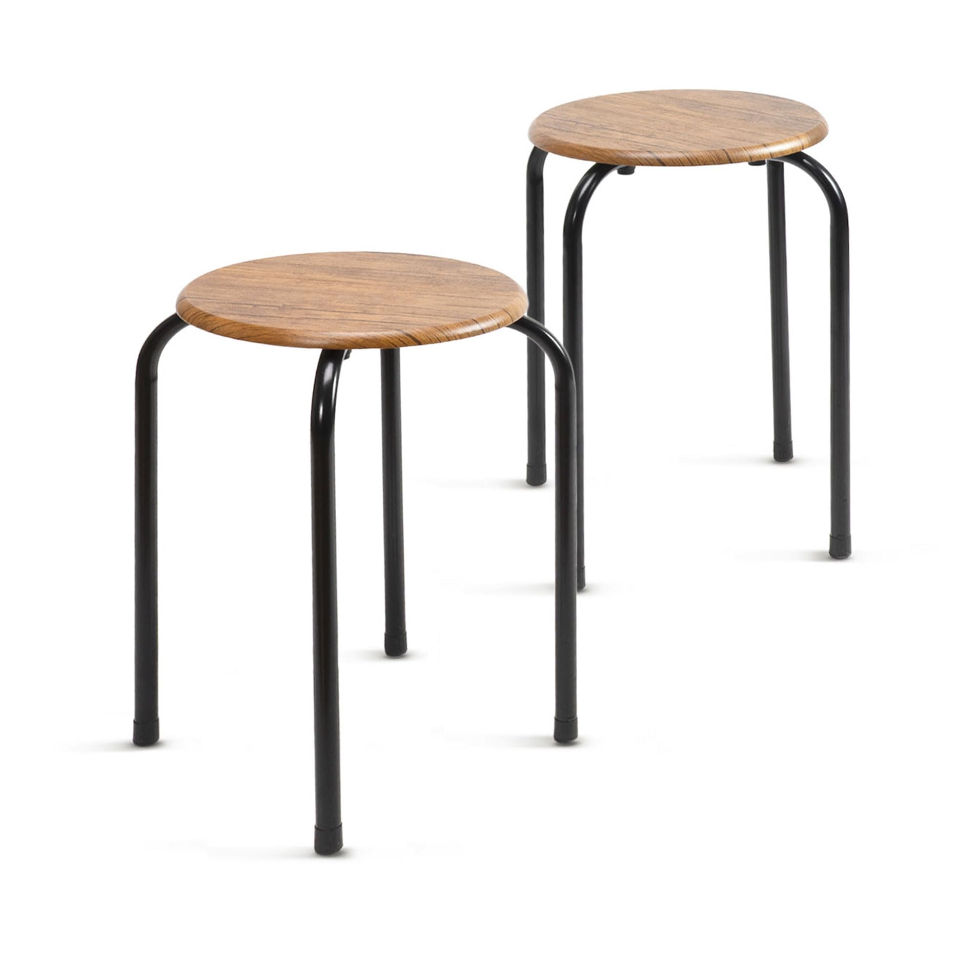 - Taburetes Metálicos - Silla de Metal y Madera - Taburete Ligera y Elegante con Diseño Apilable - Ideal para Cocina, Jardín y Baño - Diámetro 30 x Altura 45 cm (2, Madera Oscura, Ø30x45 cm)