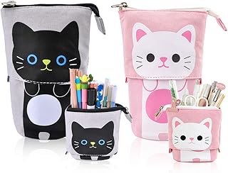 iSuperb 2 Pack Astuccio Pencil Case Portamonete Transformer Stand Pencil Holder Astuccio per Matite Portamatite Cartoleria Organizer per Bambini Adolescente Studente (Blu + cachi)