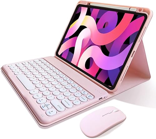 Miniatura 5 de kaitesi Funda para teclado para iPad de 10 generación 2022 con mouse y lindas teclas redondas desmontables, teclado Bluetooth delgado con soporte