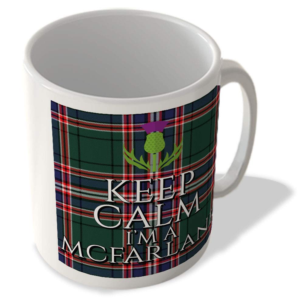 Mcmug White - Keep Calm I'm A Mcfarlane - Mcfarlane Tartan - (Thistle) - Scottish Mug, Ceramic, 11Fl.oz.