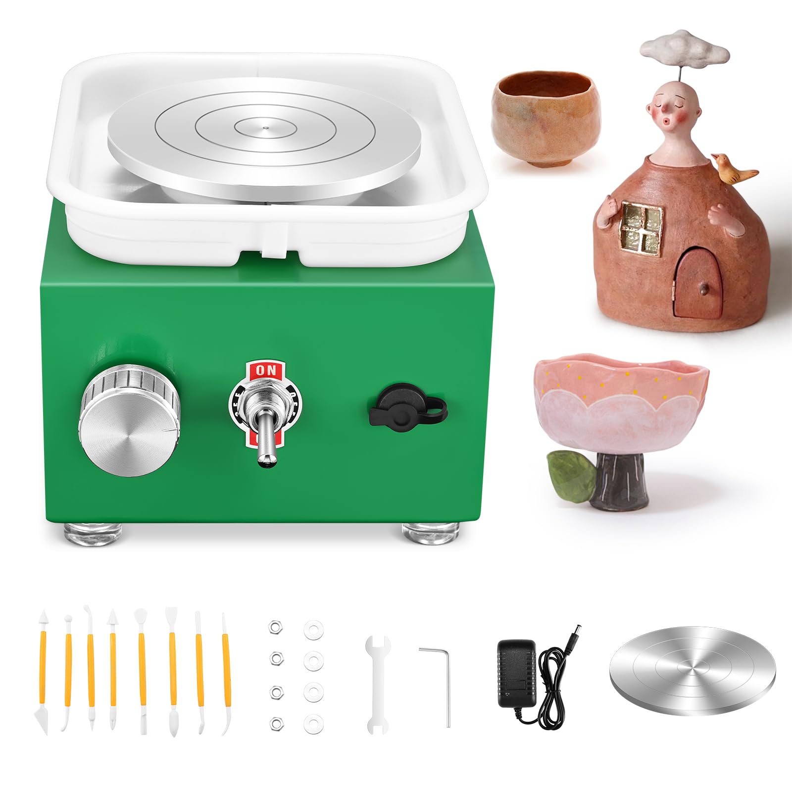 Mini Rueda de Cerámica,Torno Alfarero 2000RPM 10/6.5CM Torno Alfarero Electrico de Velocidad Ajustable Máquina Eléctrica de Cerámica para Tiendas de Bricolaje de Alfarería
