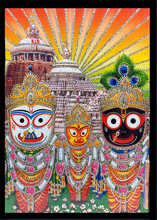 DESHKART PRABHU JAGANNATH BALARAM SUVADRA Laminated Photo 5 inch x 7 inch Pasted on Wooden Board with Back Support Mount