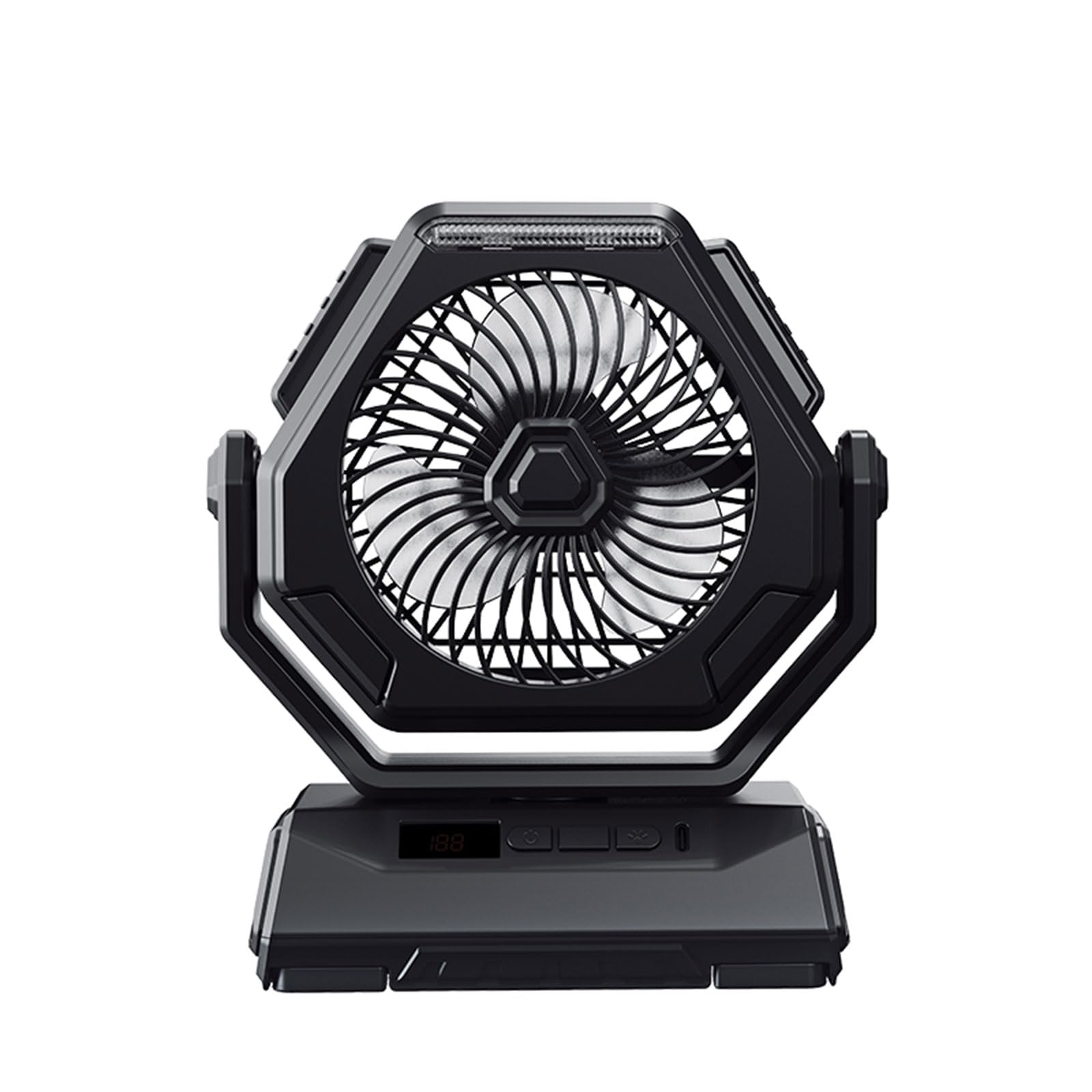 TAZIZI USB Desk Fan 6000mAh Rechargeable Battery Operated Table Hanging Camping with 3 Gear LED Light Cooling
