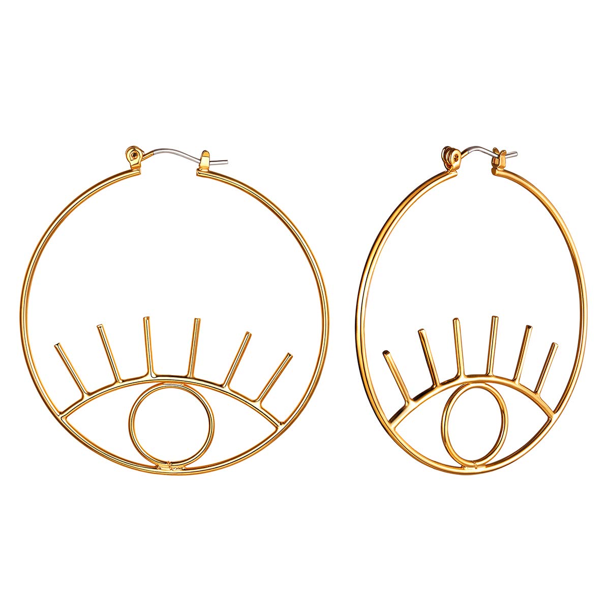 FOCALOOK Gold Eye Earrings for Women 14K Gold Plated Dangle Abstract Evil Eye Hoop Earrings