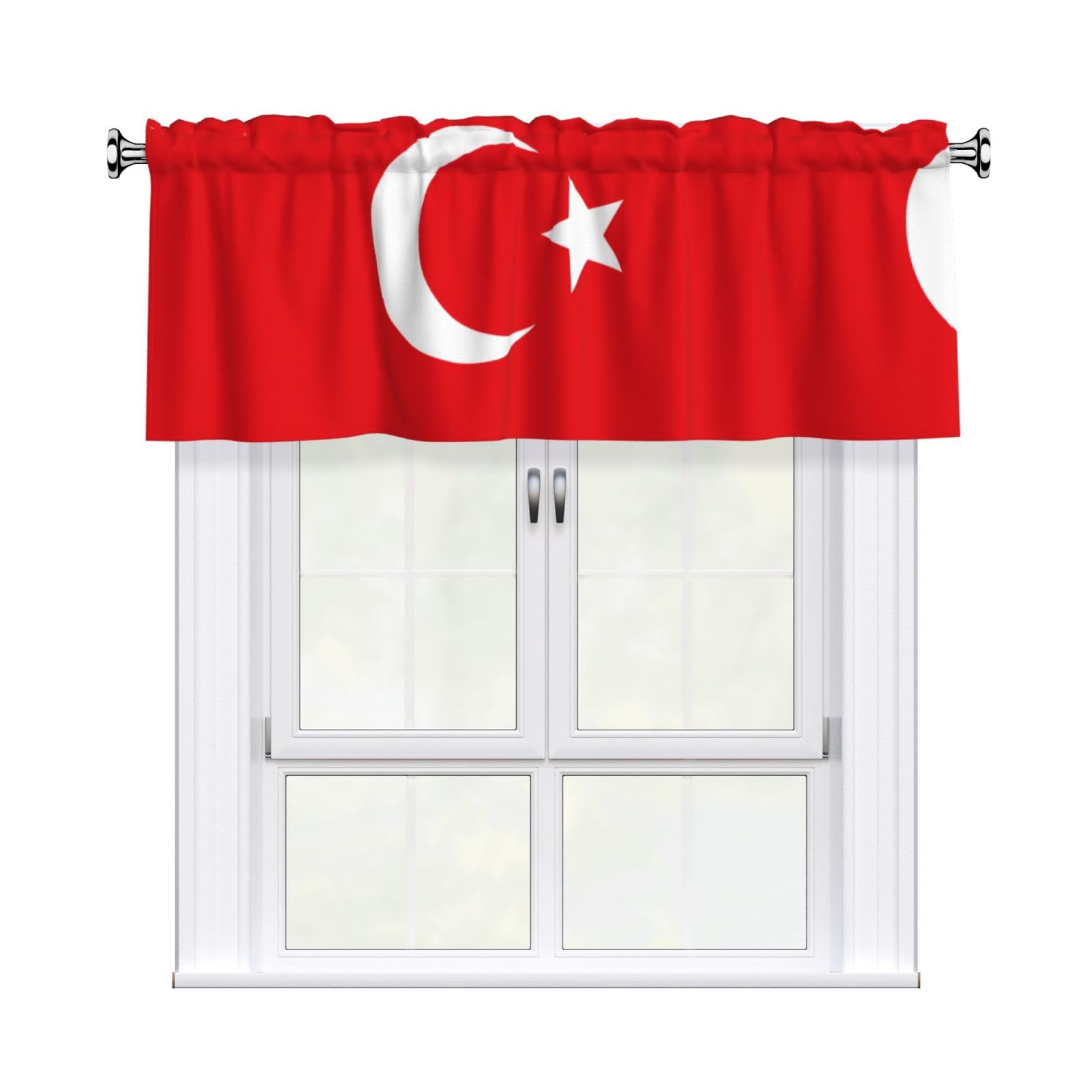 WHJSHOP Flag of Turkey Prints Curtain Valance 54x18in - Peach Skin Kitchen Window Layer, Filtered Light & Quick-Install Rod Pocket Cover