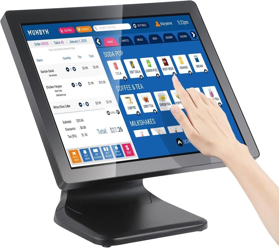 MUNBYN 17-inch POS-Touch-Screen-Monitor, Multi-Touch Monitor, 400 nits True Flat Seamless Capacitive LED, VGA/HDMI Input for Office, POS, Restaurant, No Driver Required