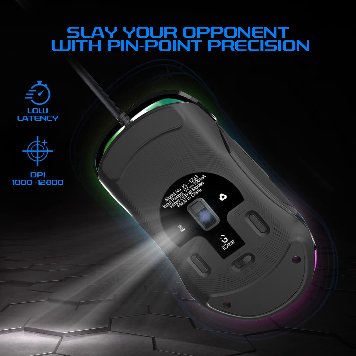 iGear Hawk Wired Gaming Mouse with 8 Customisable Buttons|Dynamic 6 RGB Light Modes|4 Custom Profile Modes|12800 DPI Tracking|Lightweight Black RGB Gaming Mouse|Compatible With IOS,Android & Windows 4