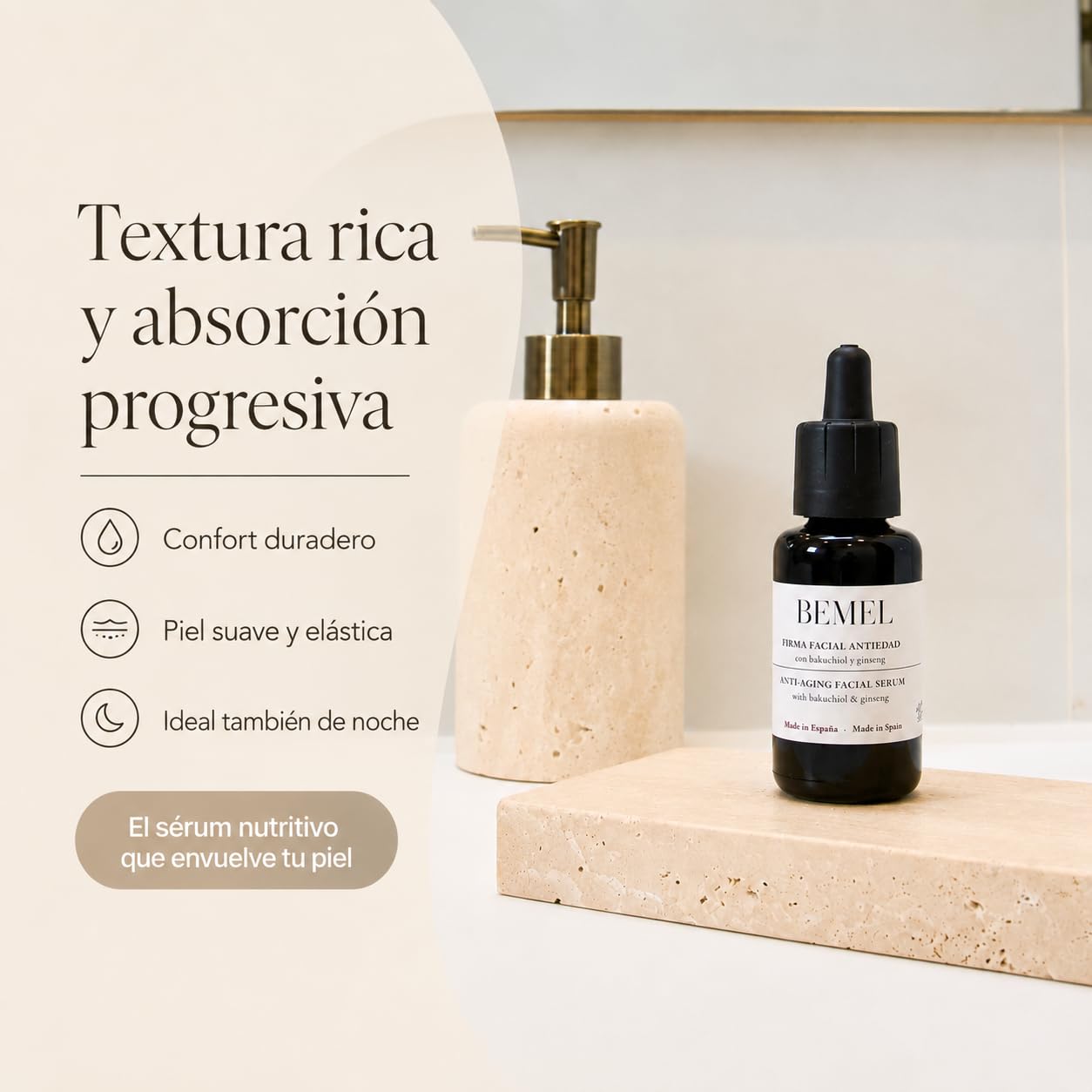 BEMEL Serum Antiarrugas Facial, Día y Noche, Bakuchiol, Propolis - Trabaja Arrugas, Manchas, Firmeza, Elasticidad, Luminosidad, Nutre Piel Seca Grasa Mixta Hombre Mujer Ecológica 30ml
