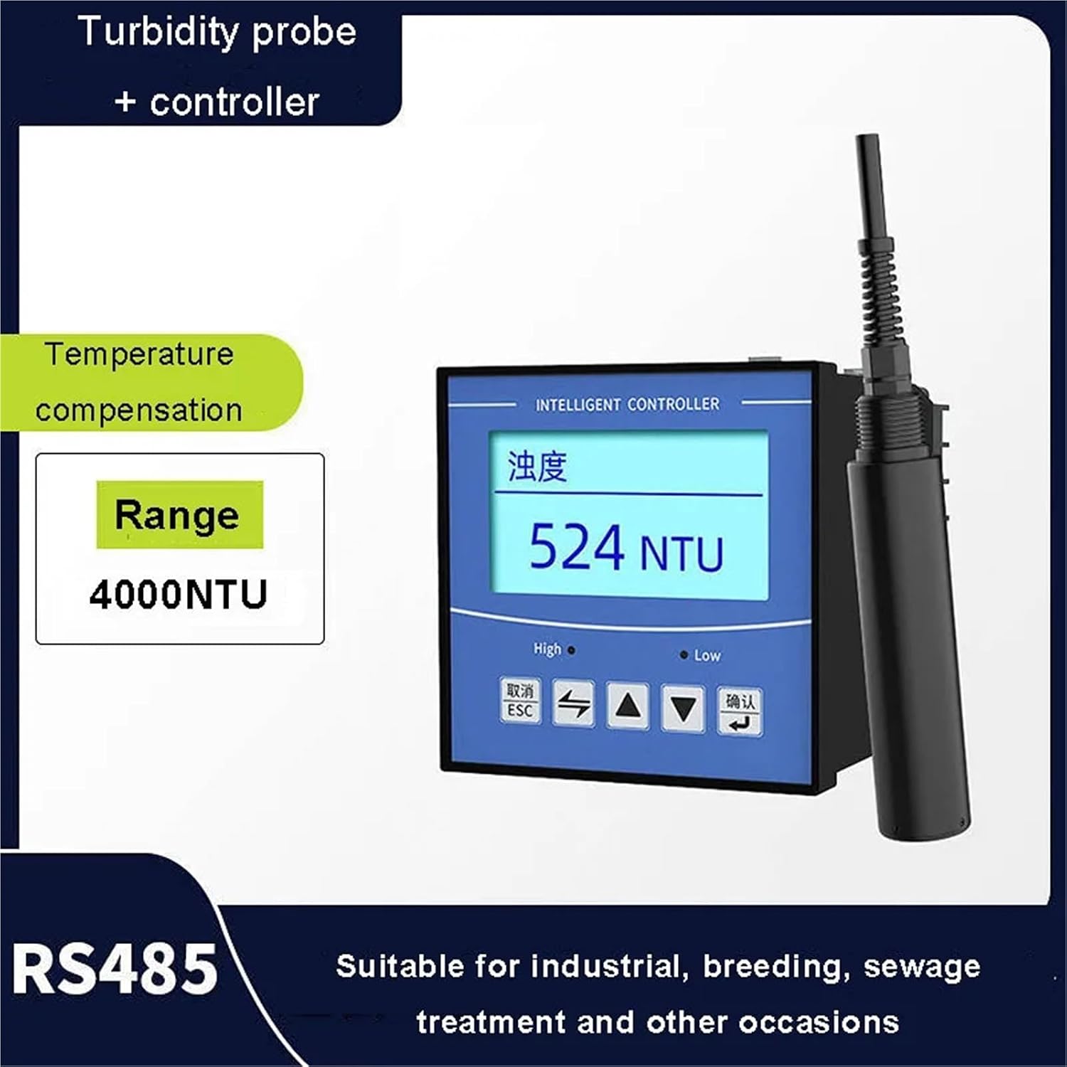 On-line Turbidity Detector MLSS Sludge Concentration Meter Water Quality Turbidity Sensor Suspended Matter Detector Transmitter(Probe Controller)
