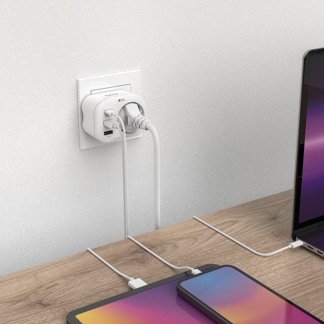 Hama adapter do gniazdka z ładowarką USB (gniazdo elektryczne do kontaktu, PD, Power Delovery, USB A, USB C, 20 W) biała