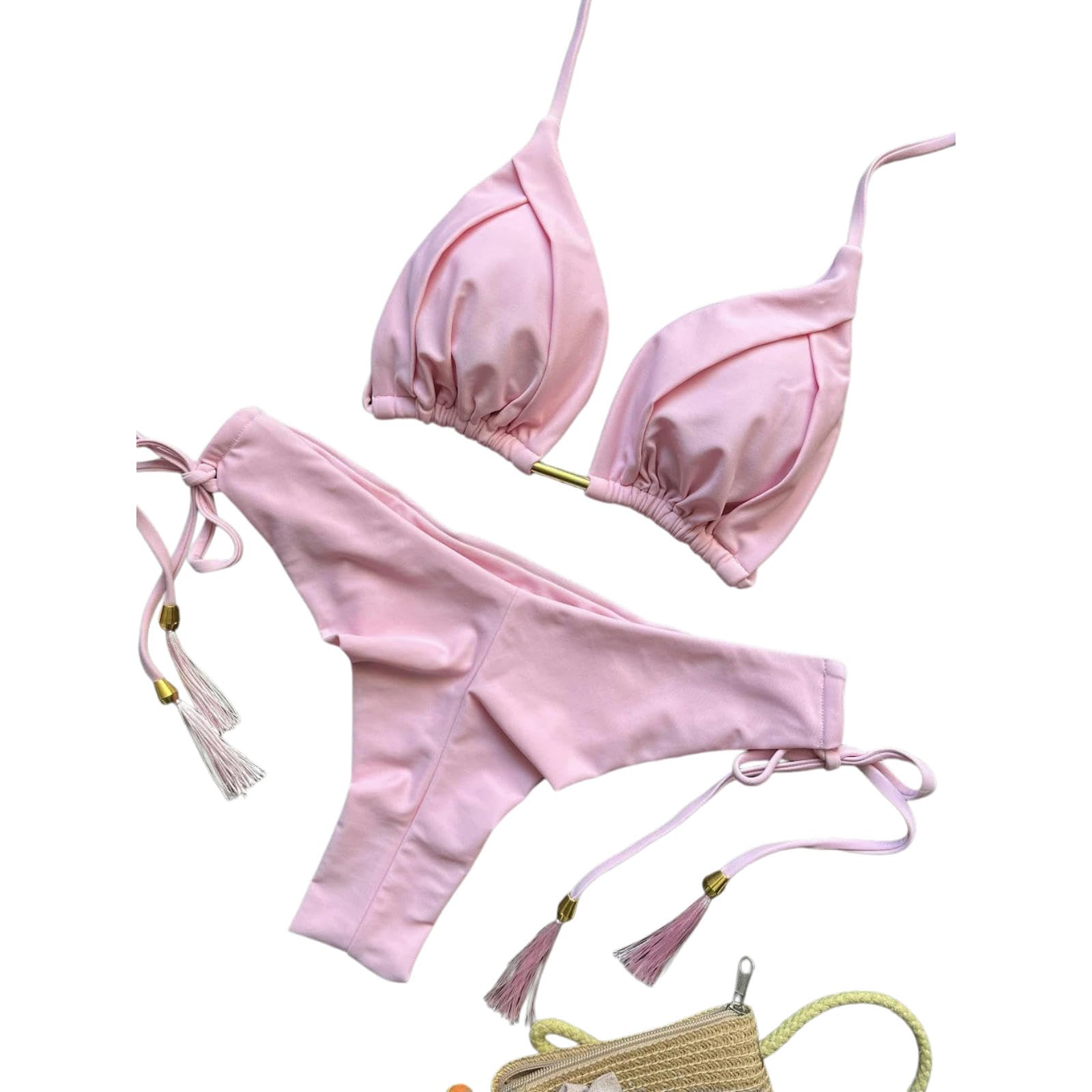 Bikini perlé en Nylon Terre Cuite | Terracotta S/M/L Vacances à la plage et à la piscine : Bikini(Cs01,S)