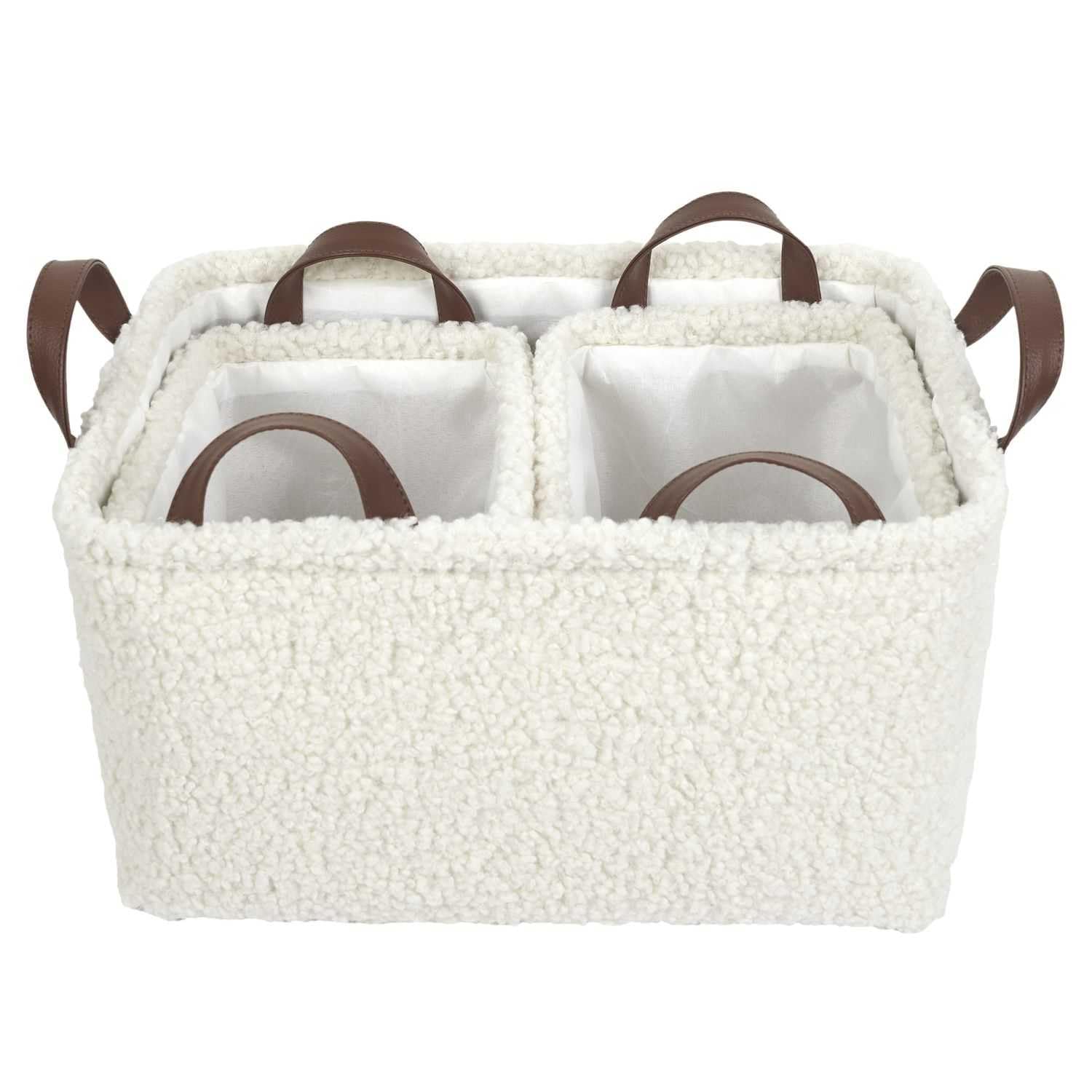 Set de 3 paniers de rangement blancs HOME DECO FACTORY RG0031 effet côtelé H20 cm