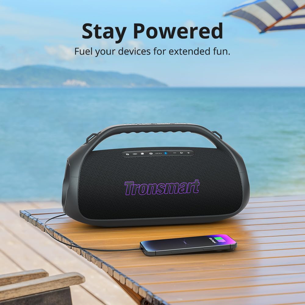Tronsmart Bang 2 Altavoz Bluetooth Potente 90W, 26H Batería, Altavoz Grande Autoamplificado HiFi Portátil, IPX6, EQ, Speaker Parlante con Bocina y Luces RGB, para IR de Camping, a la Playa o al Campo