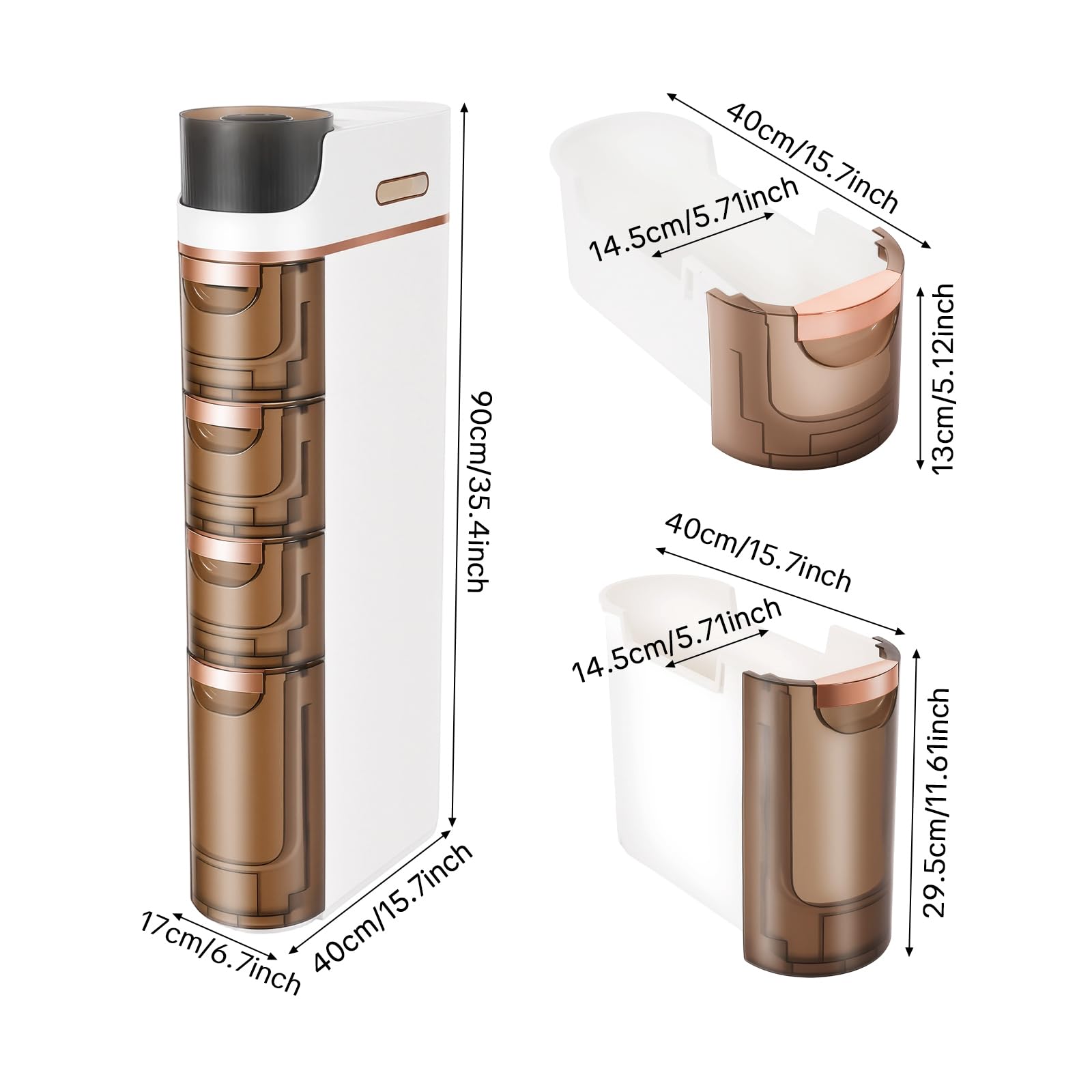 Armoire de niche étroite à 4 compartiments avec compartiments et roulettes, en plastique, peu encombrante, pour petites salles de bains, 17 x 40 x 90 cm