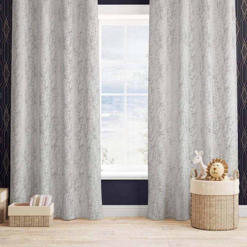Image of Fine Foil Printed True Blackout Semi Long Door Curtains 8 Feet Set of 2, Heavy Room Darkening Thermal Insulated Eyelet Parda for Living Room & Bedroom, Curtains with Tie Back(121x243cm, White)