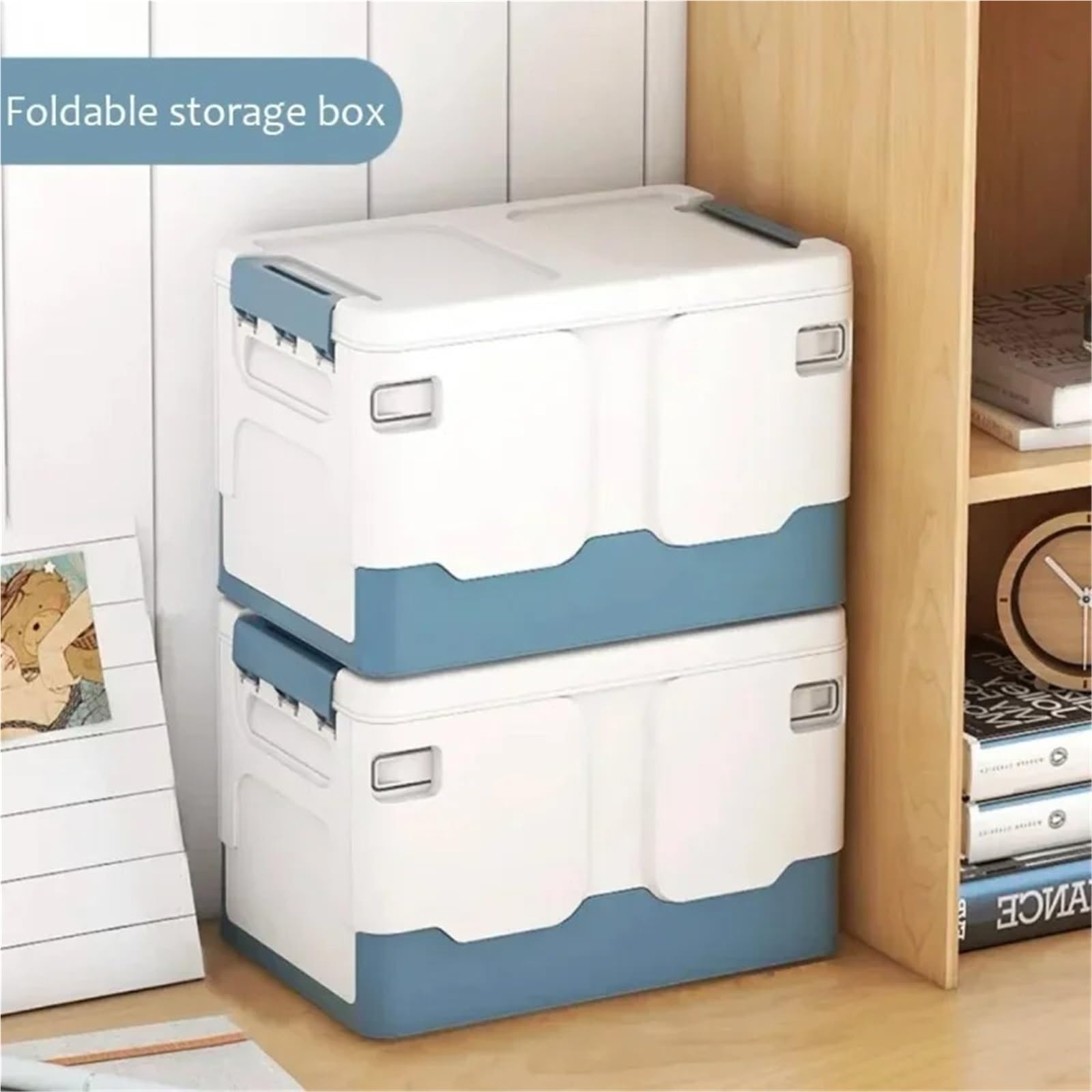 Scatola Porta Fumetti Scatola portaoggetti Scatola pieghevole for libri for studenti Scatola portaoggetti for snack e giocattoli Soggiorno Extra Large con coperchio(Blue)