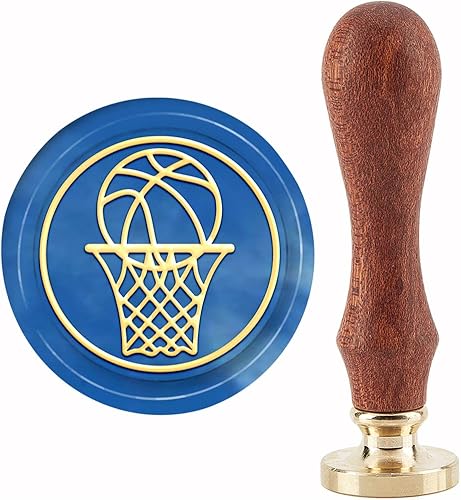 CRASPIRE Sello de cera de baloncesto para deportes, 1.181 in, retro, vintage, extraíble, latón, cabeza con mango de madera, para invitaciones de