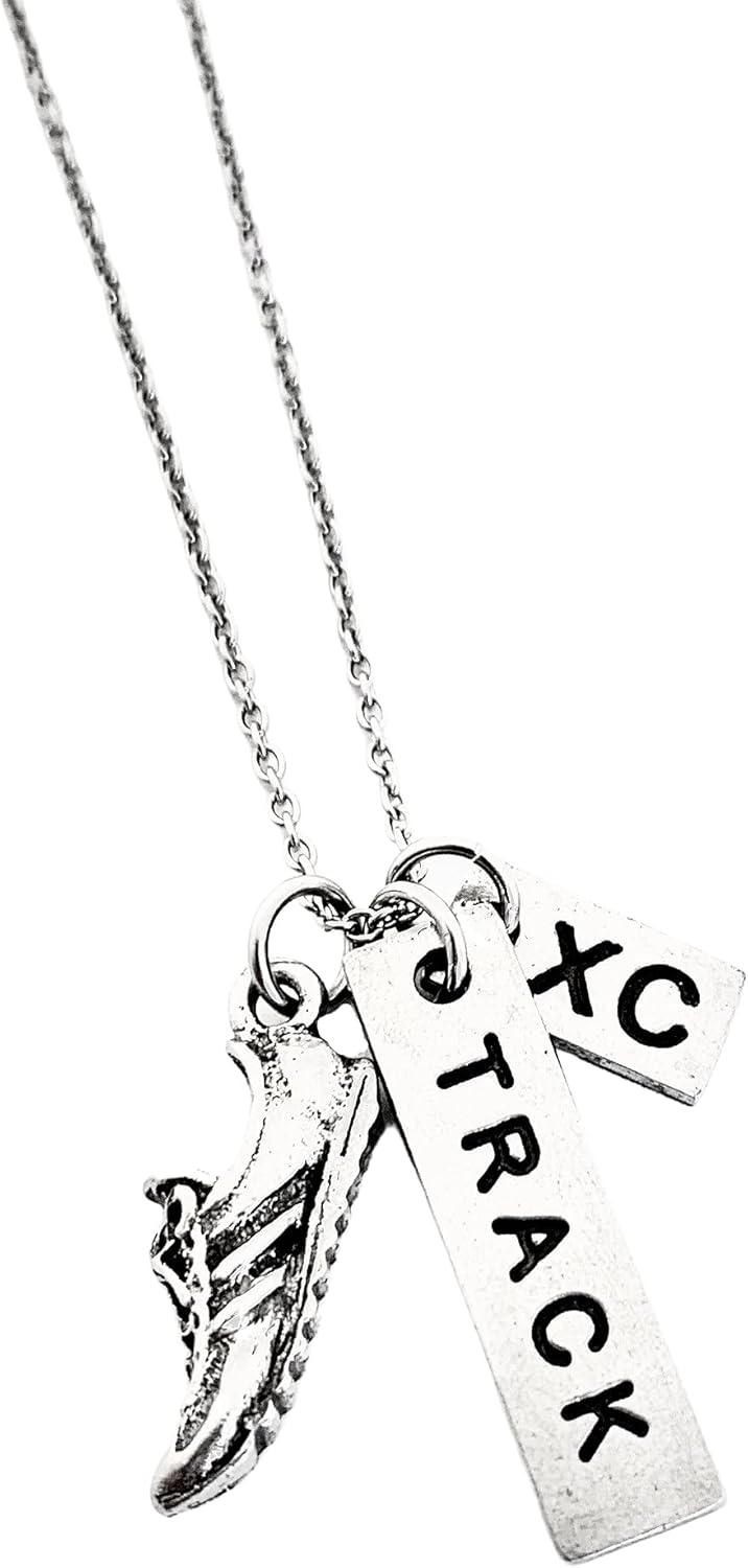 Pewter Running Shoe Charm, Track & XC Necklace - 18 Inch Stainless Steel Cable Chain with Lobster Claw Clasp