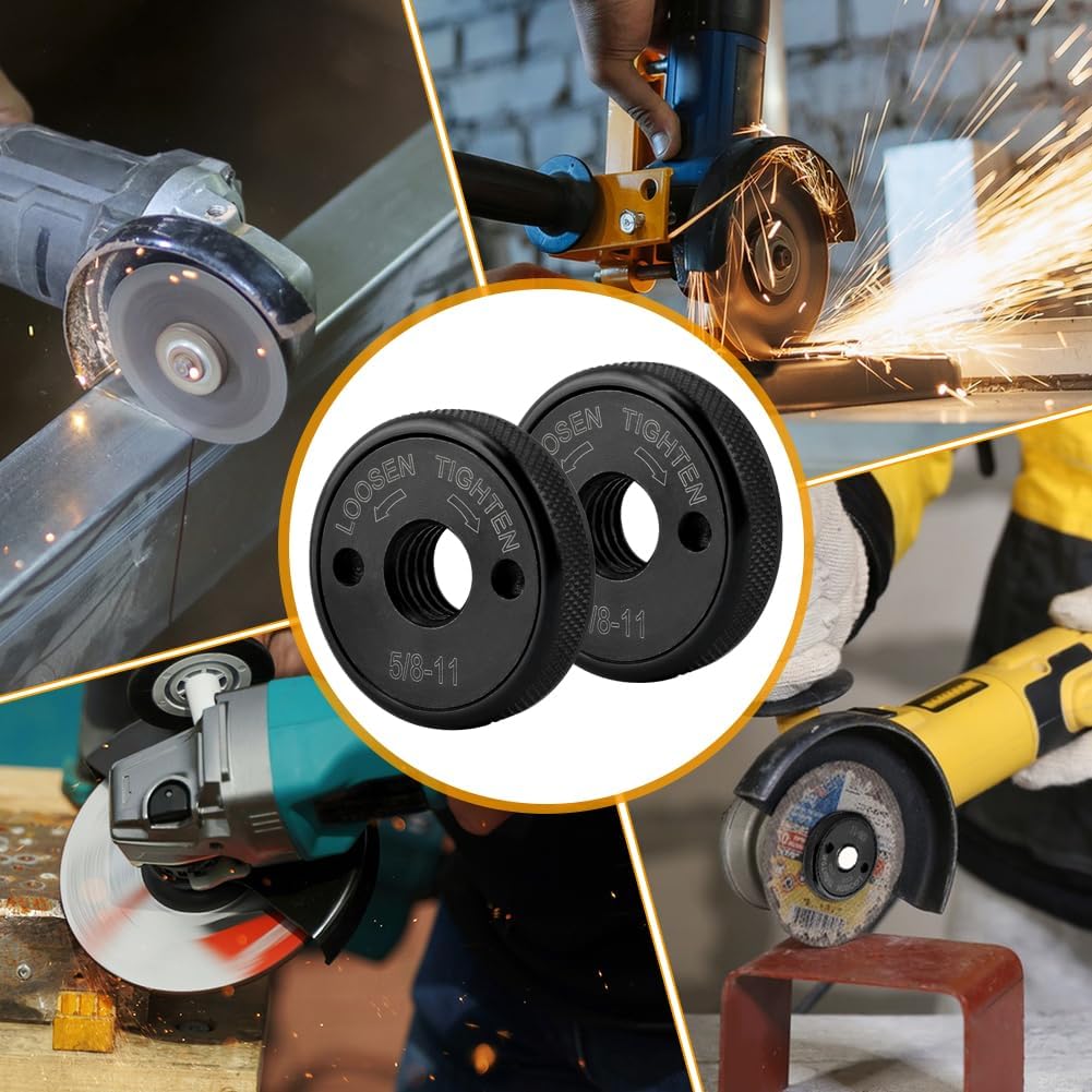 5/8-11 Thread Angle Grinder Flange Nut (2PCS) - No Wrench Required, Self-Locking Knurled Nut for 4.5" & 5" Grinders