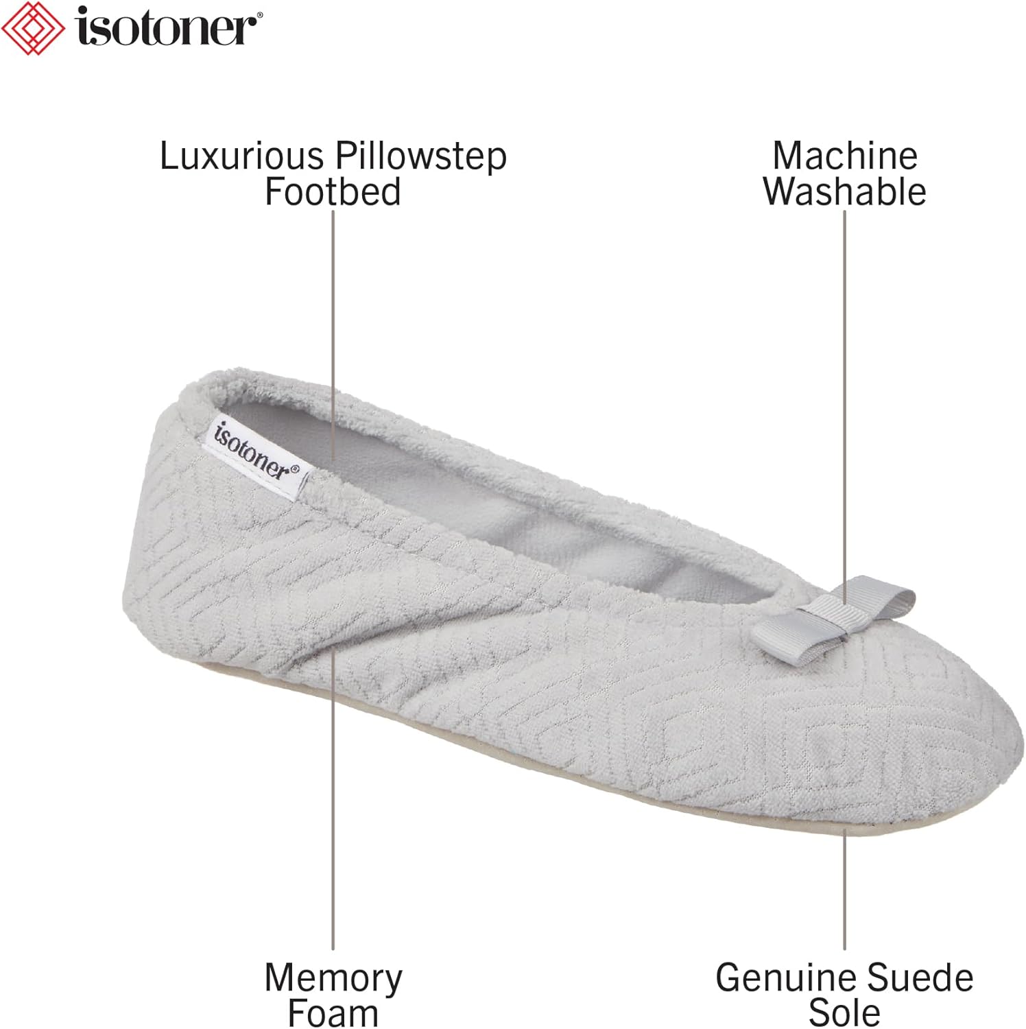 isotoner Women's Diamond Microterry Ballerina Slippers - Image 3