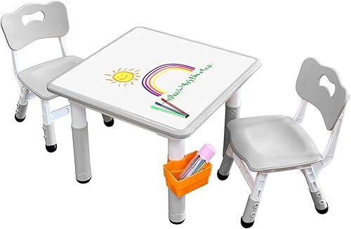 Miniatura 45 de Juego de mesa y silla para niños, juego de mesa y sillas para niños, altura ajustable, patas y organizador de mesa antideslizantes, escritorio de