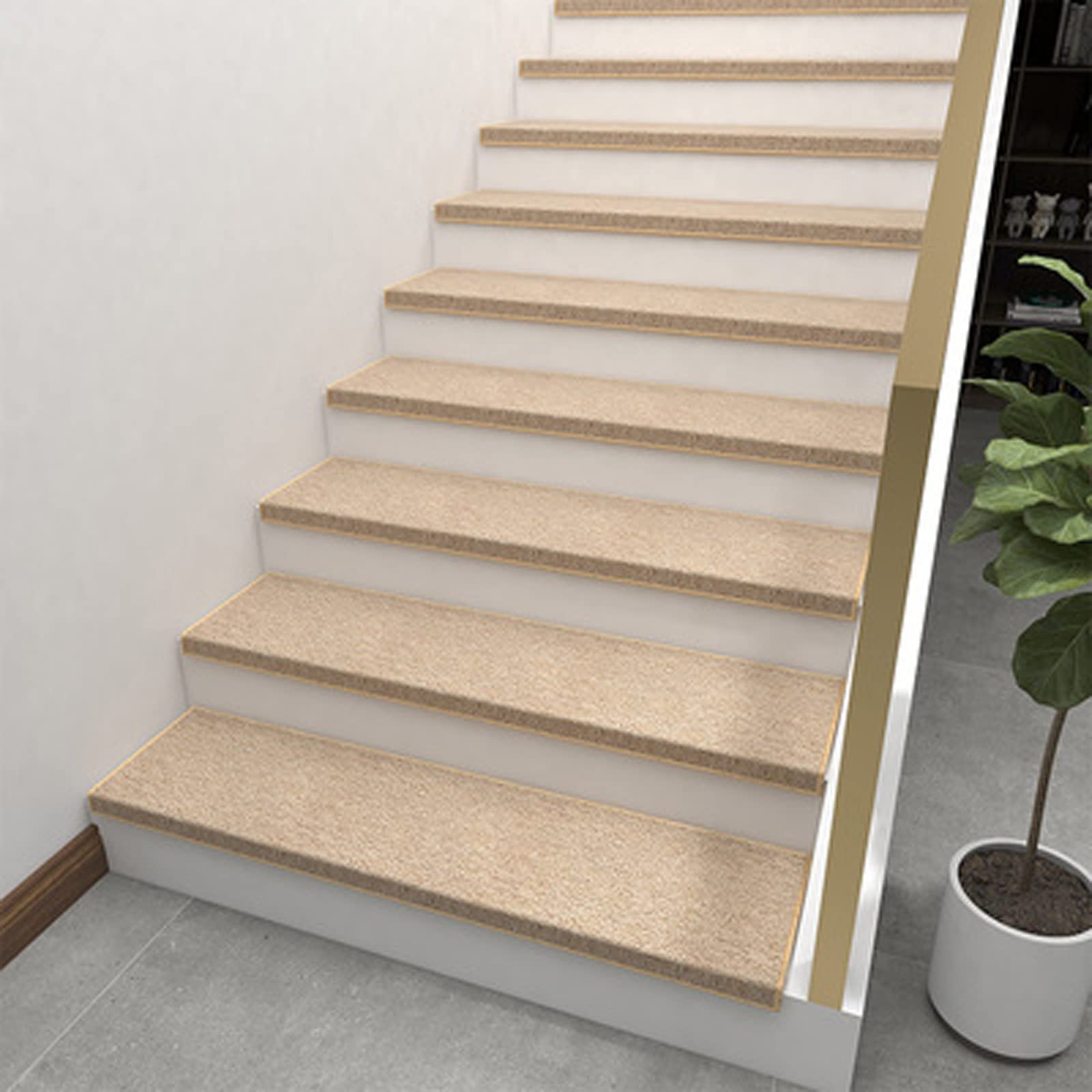 uoXHFdh Self Adhesive Stair Pads Indoor Runner Step Mats Floor Mat Safety Rug 15 Pack for Elders and Pets(Khaki,15PCS)
