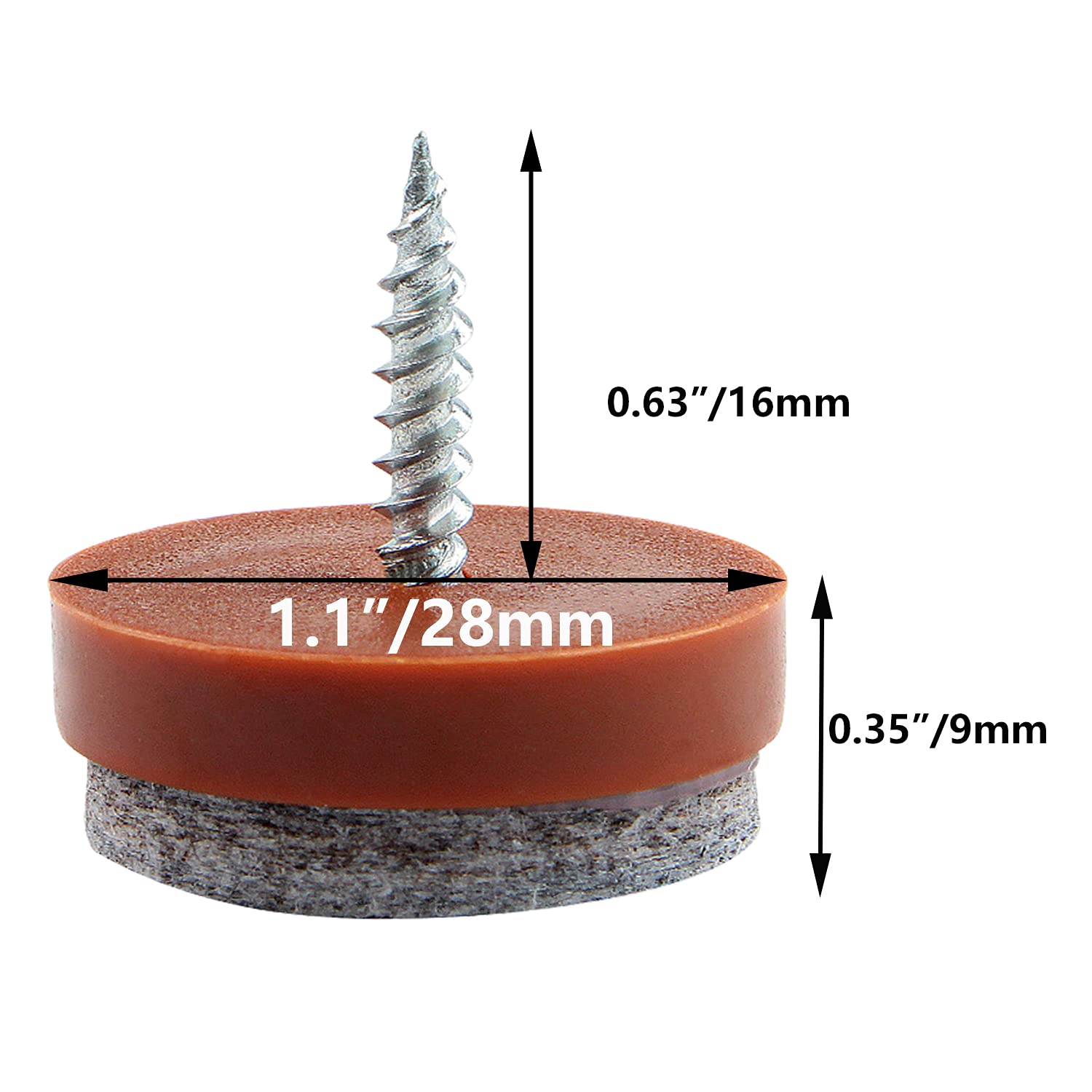 40pcs Round Screw-in Felt Pad Floor Protectors for Wood Furniture Chair Table Leg Feet Slide Smoothly 28mm Brown — view 2