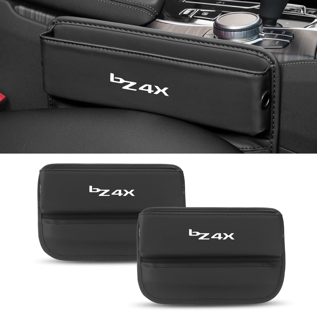 bZ4X 適用 シートサイド ポケット 車用 隙間 収納ボックス bZ4X Z G グレード対応 車 カーシート 収納ケース 隙間埋め 落下防止 小物収納 充電穴付き 便利グッズ カー用品 内装パーツ 運転席と助手席対応 2個セット (ブラック, bZ4X 専用)