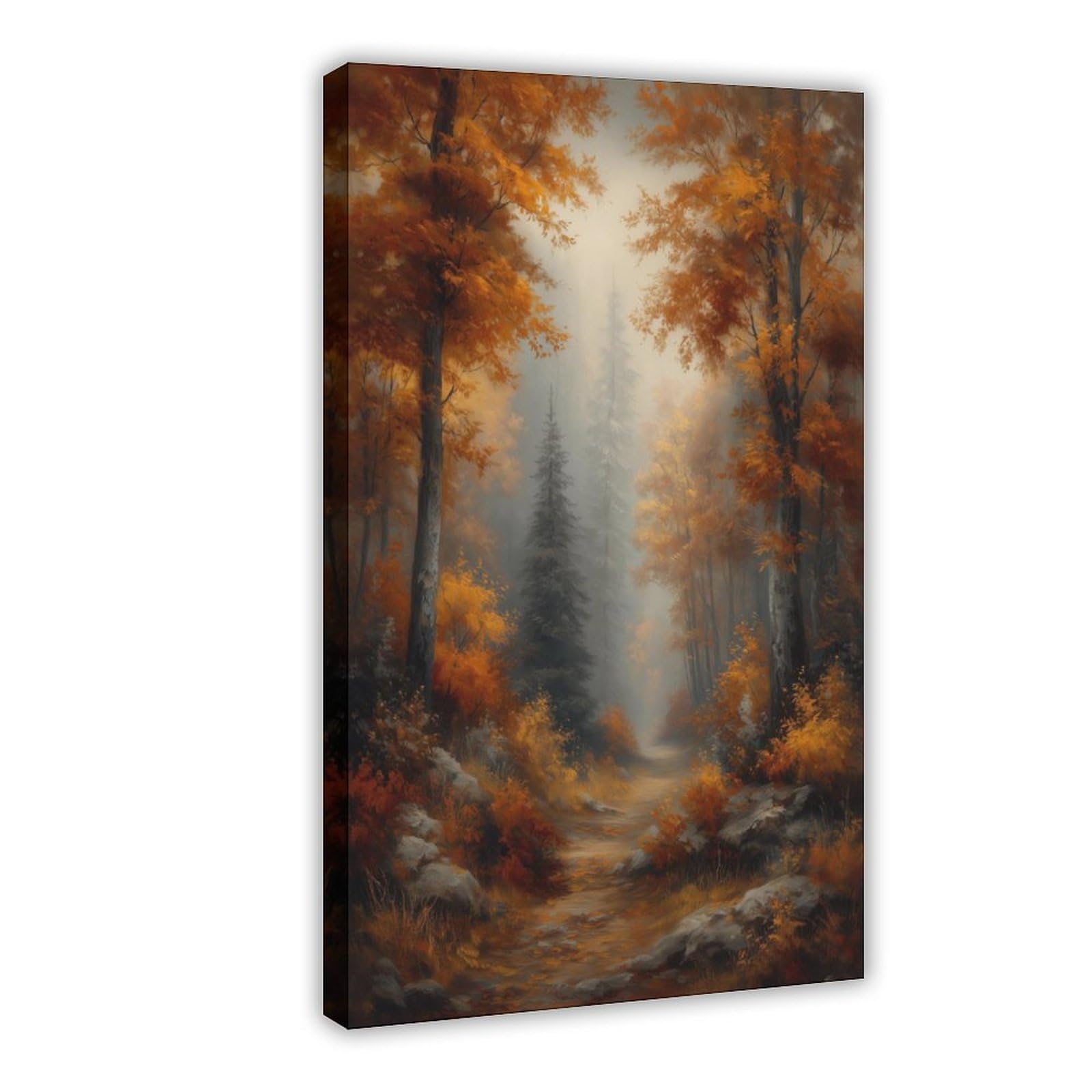 Bareronor Frame Moody Autumn Forest Path Canvas Poster Bedroom Decor Landscape Office Room Decor Gift 24" L X 36" W