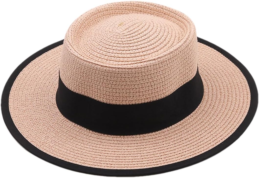 Straw Hats for Women Summer Flat Brim Ribbon Beach Sun Hat Outdoor Travel Dress Cap