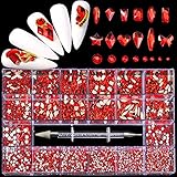 Nail Art Red Crystals Rhinestones Set - 3100pcs Red Nail Gems Diamonds Flatback Jewels for Nails Des