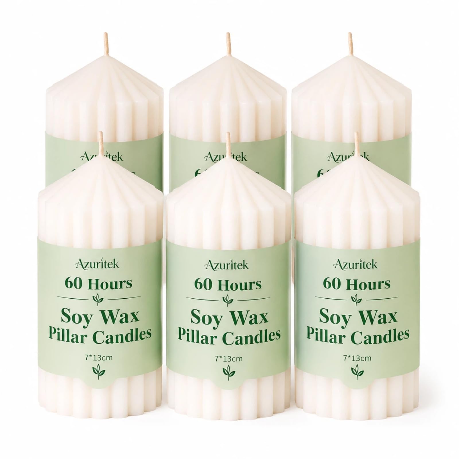 6 velas de cera de soja, cada una de 60 horas de combustión, velas acanaladas de cera de soja 100% pura natural, velas de pilar no tóxicas de larga combustión para el hogar, boda, iglesia
