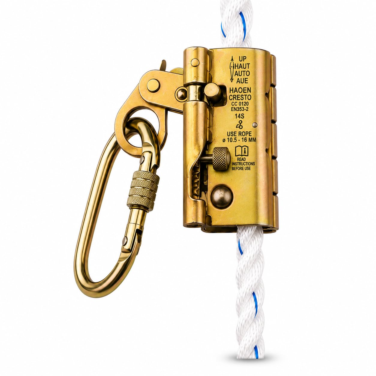 hi-ranger ac rope grab fall arrester, alloy steel, double security locking system, for tower climbing and scaffolding, sh-fa-20a, 10.5-16 mm