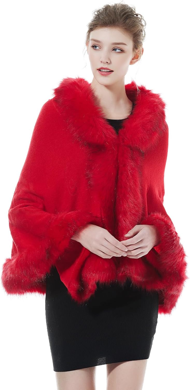 BEAUTELICATE Faux Fur Shawl Wrap Stole Shrug Bridal Winter Wedding with Hook