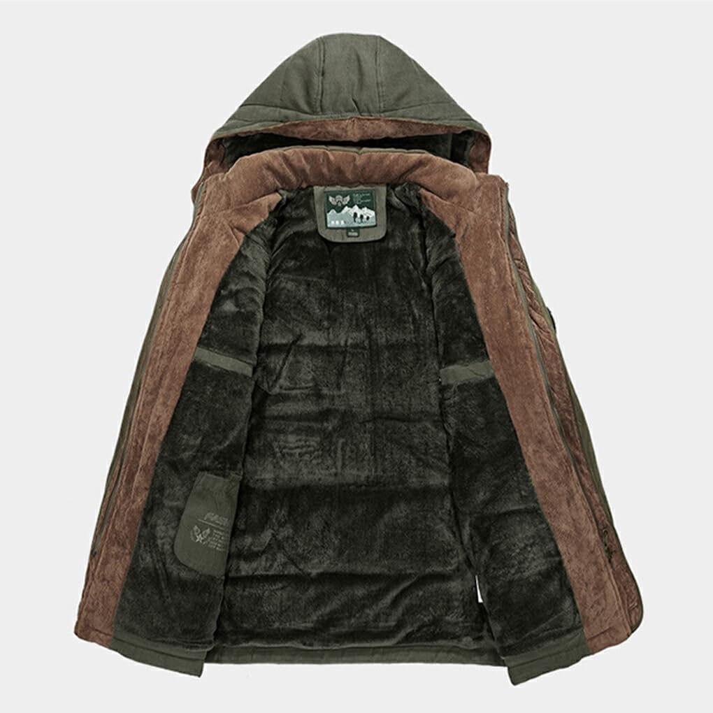 Veste coupe-vent à capuche pour hommes, grande taille 5XL 6XL, vêtements d'extérieur, grande taille, coton épais, polaire, manteau chaud coupe-vent, kaki, XL