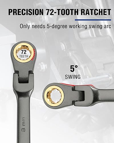 Miniatura 6 de WORKPRO Llave combinada de trinquete de cabeza flexible de 0.315 in, construcción Cr-V, niquelado, 72 dientes, diseño de 12 puntos, métrica