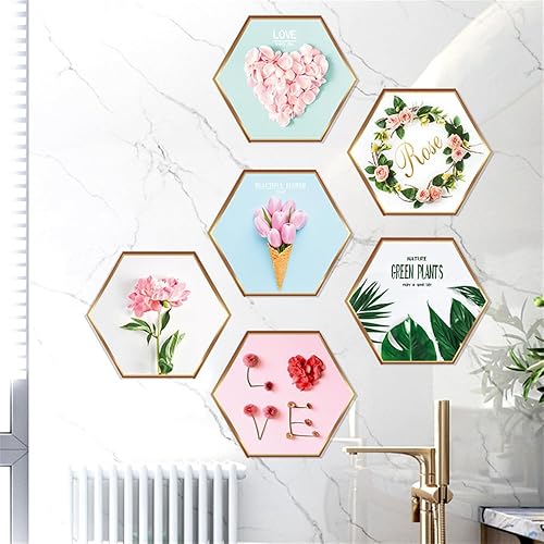 Miniatura 2 de Calcomanías de pared hexagonales con diseño de flores, flores, flores, decoración de pared, removible, impermeable, autoadhesiva, sala de estar,