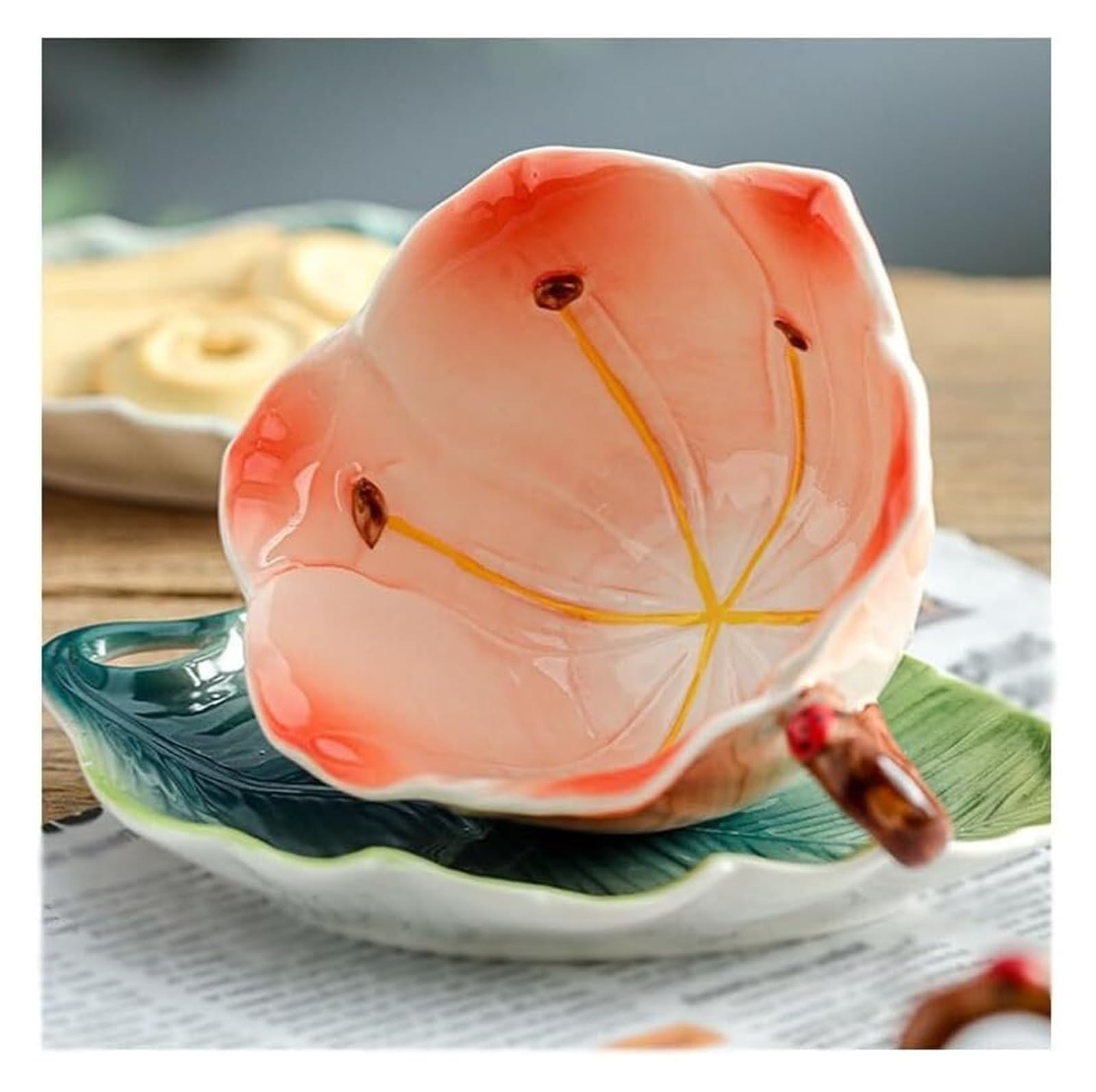 Zestaw ceramicznych filiżanek i spodków do kawy | Wielokolorowy zestaw ceramicznych filiżanek do popołudniowej herbaty(Pink)