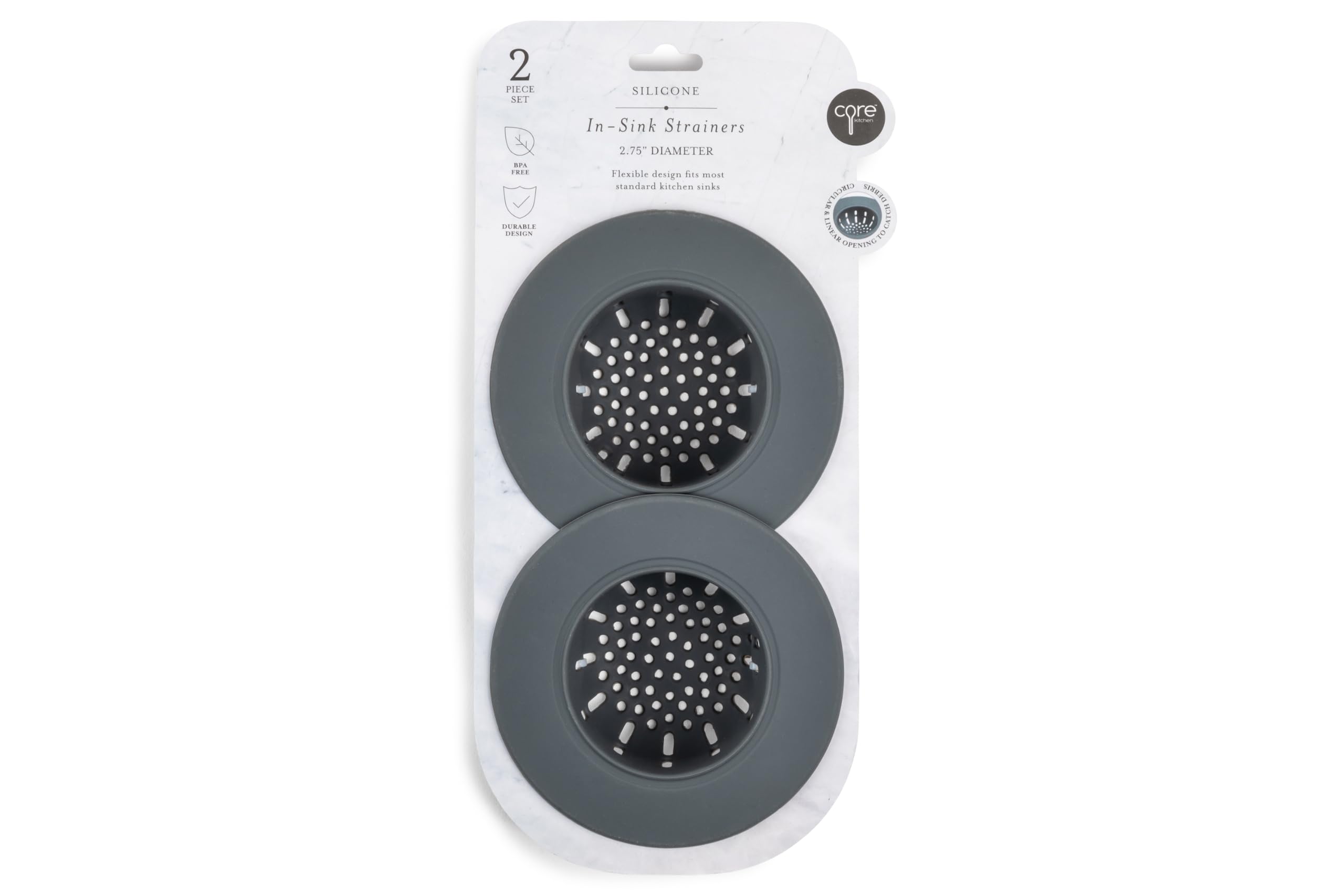 Core Kitchen Charcoal Core Home Silicone Anti Clogging Kitchen In Sink Strainer 2.75" Diameter - 2 Pack