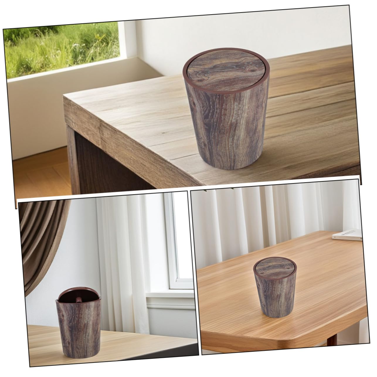 Hemobllo Cestino per Spazzatura Venature del Legno Cestino per Carta Straccia Grande Capacità in Plastica Pp Stile Fattoria Retrò per Casa Cucina Ufficio Bagno Camera da Letto