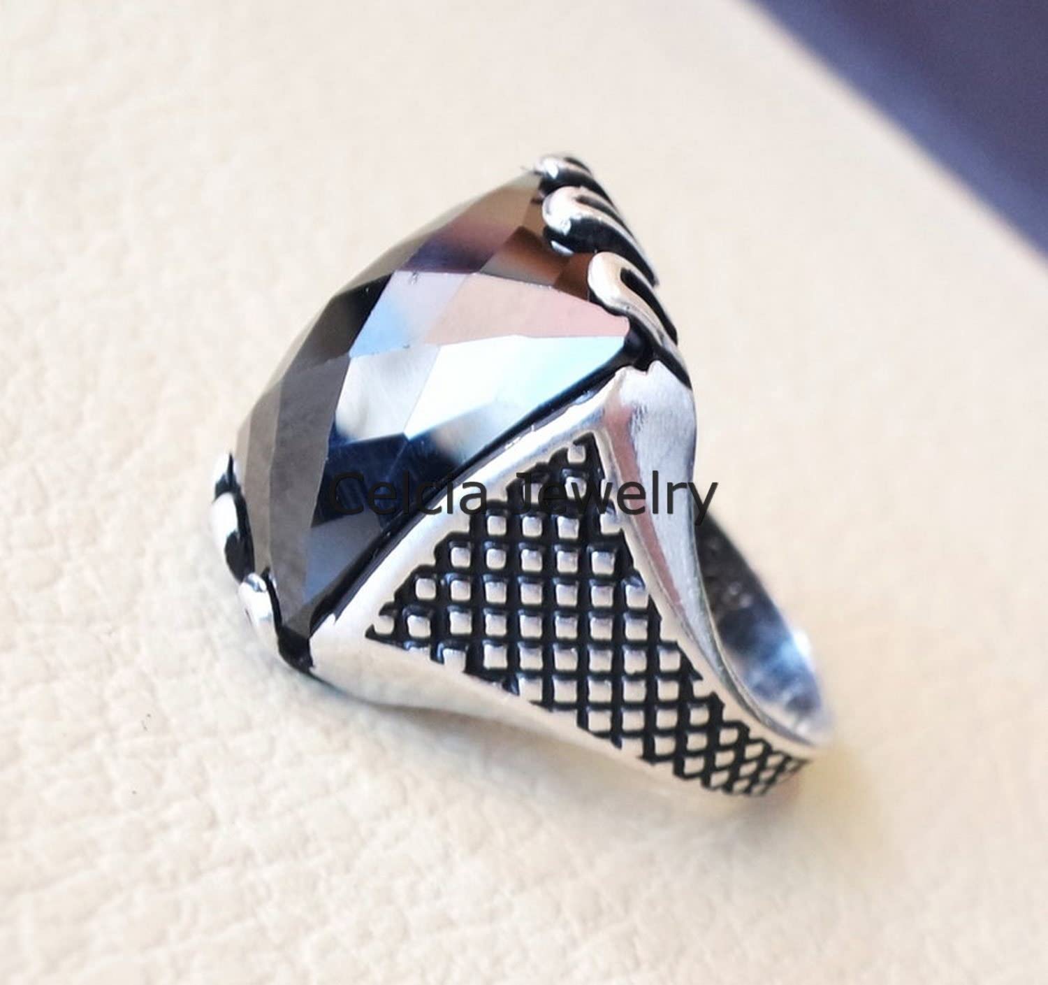 Anillo de estilo oriental de oriente medio con piedras preciosas de ónix negro, anillo de declaración de plata de ley 925 real, anillo de sello para hombres, regalos de compromiso