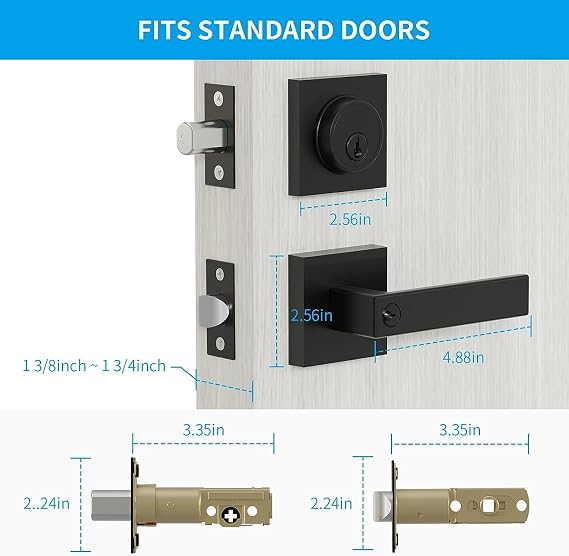 Front Door Lock Set,Keyed Alike Heavy Duty Exterior Door Lock Set,Entry Door Handle and Single Cylinder Deadbolt Combo for Office and Home Security, Reversible for Right and Left Side, Matte Black