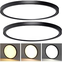 CycevSun 15.8 Inch Black Blush Mount Ceiling Light, Dimmable & 3000K-4000K-5000K Selectable - 24W Low Profile Slim Surface, 2 Pack