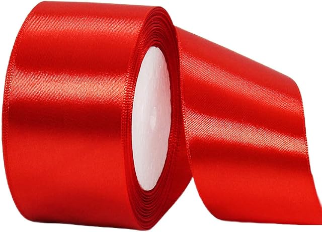 50mm Wide Red Ribbon for Gift Wrapping,22M 2Inch Ribbon Red Double Sided Satin Ribbon Solid Fabric Large Thick Ribbon Decorative Ribbon for Crafting,Hair Bow,Sewing,Floral,Wedding Car,Presents