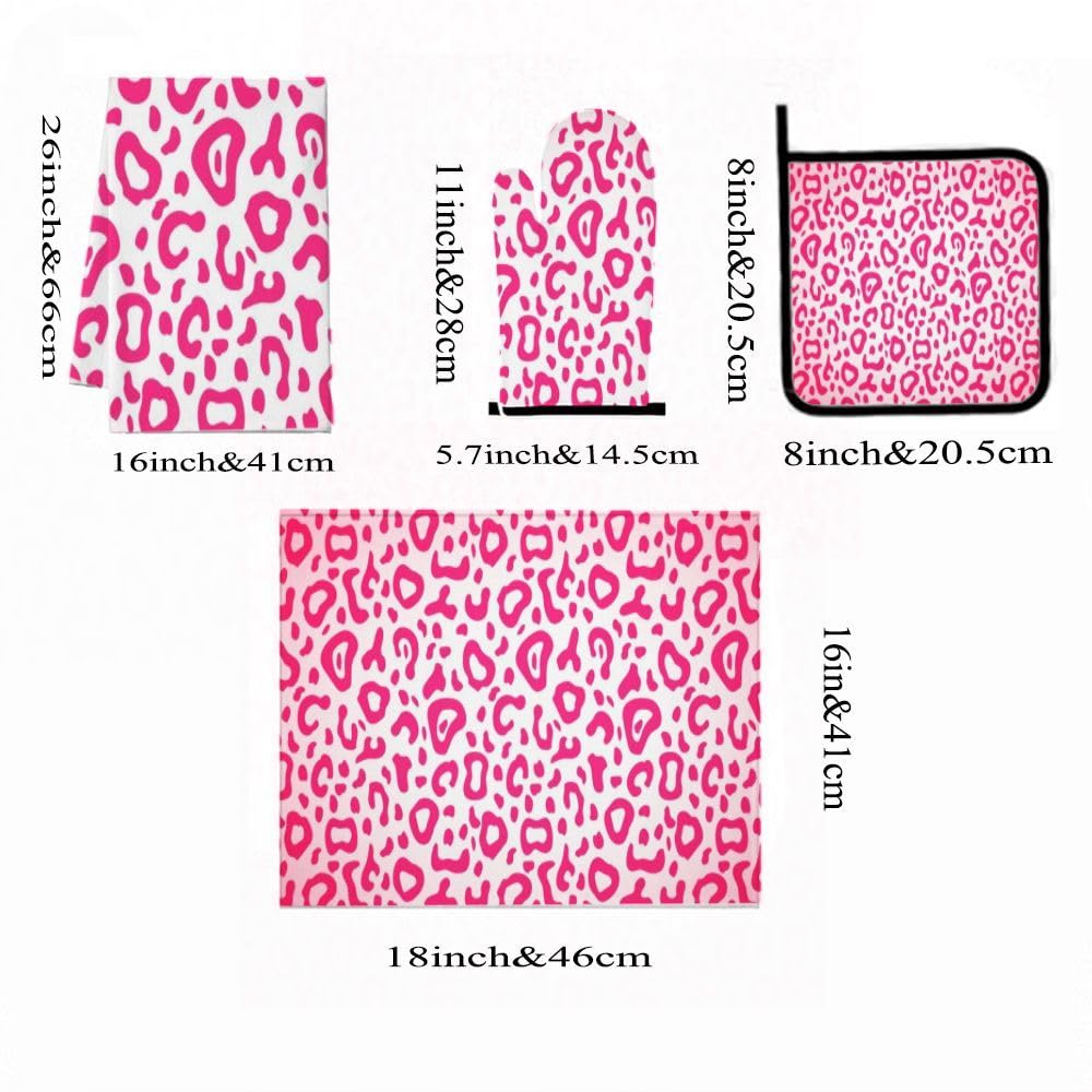 9PCS Pink Leopard Print7 Set di decorazioni e accessori per la cucina